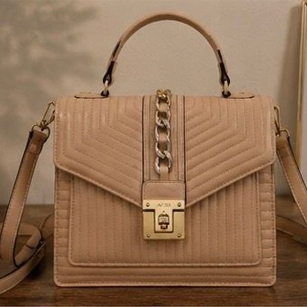 Aldo Jerilini Quilted Top Handle Satchel Bag Beige