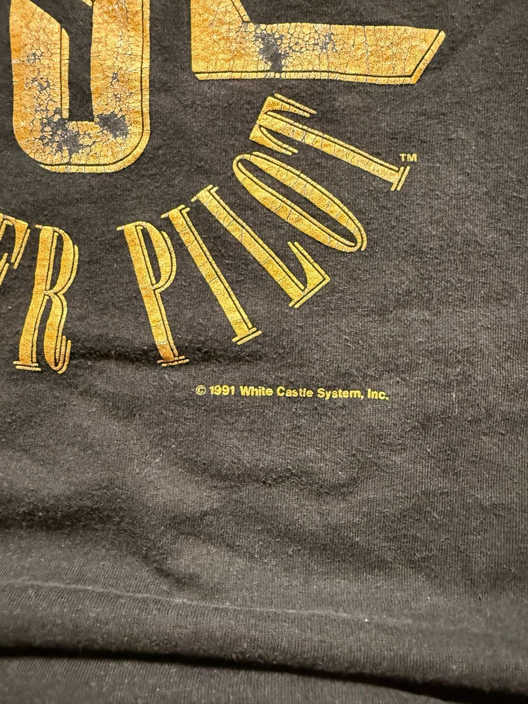 Vintage 1991 White Castle Slider Pilot T-Shirt Black 4