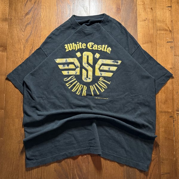 Vintage 1991 White Castle Slider Pilot T-Shirt Black