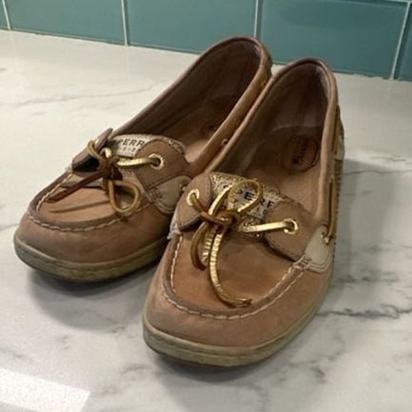 Sperry Angelfish Boat Shoes Tan Gold Glitter Leather