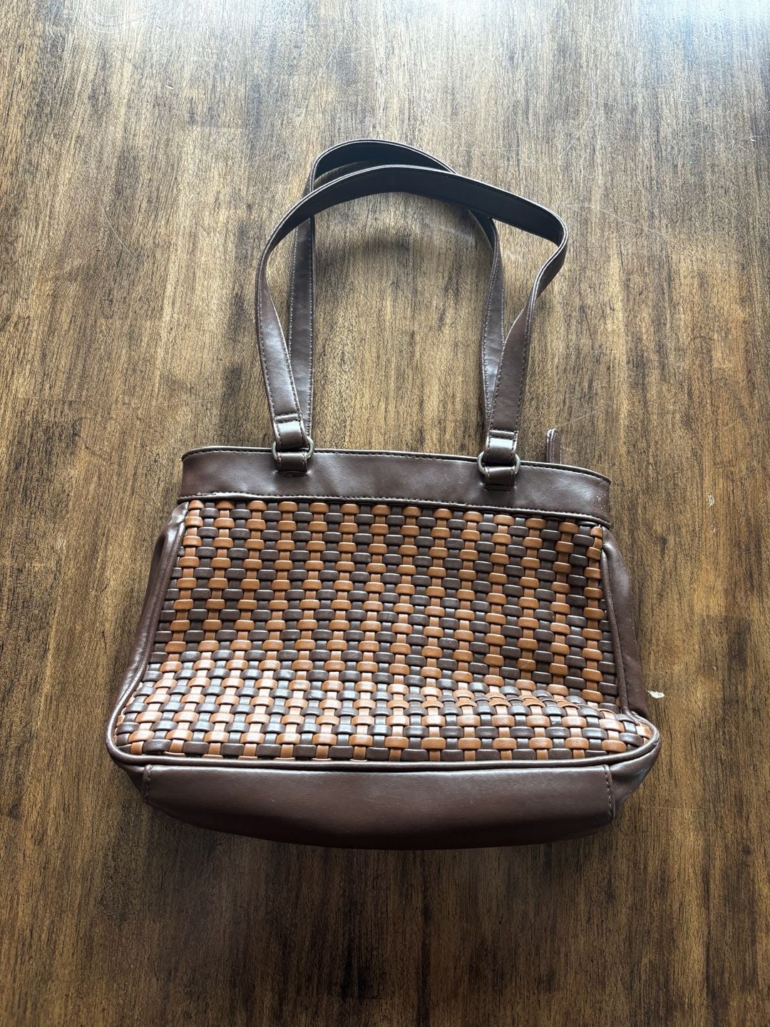 Vintage Unbranded Brown Woven Vinyl Shoulder Bag 2