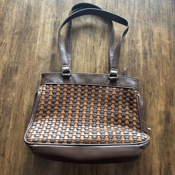 Vintage Unbranded Brown Woven Vinyl Shoulder Bag