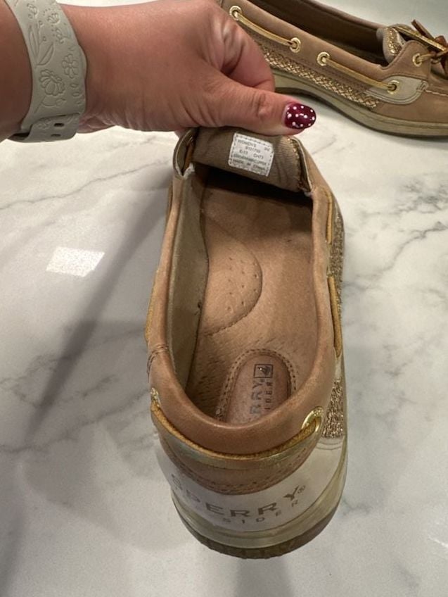 Sperry Angelfish Boat Shoes Tan Gold Glitter Leather 4