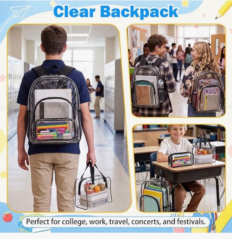 Fomaris Clear Backpack Transparent PVC School Bookbag Black 3