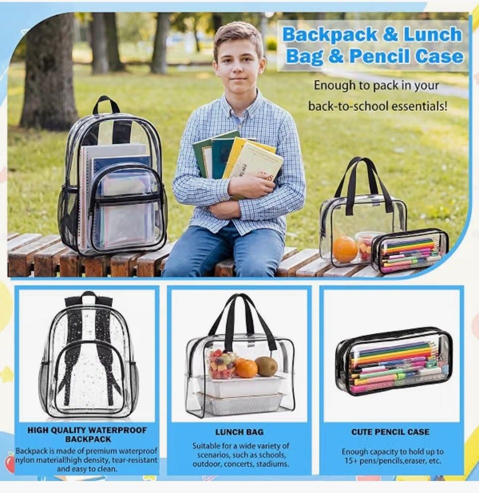Fomaris Clear Backpack Transparent PVC School Bookbag Black 4