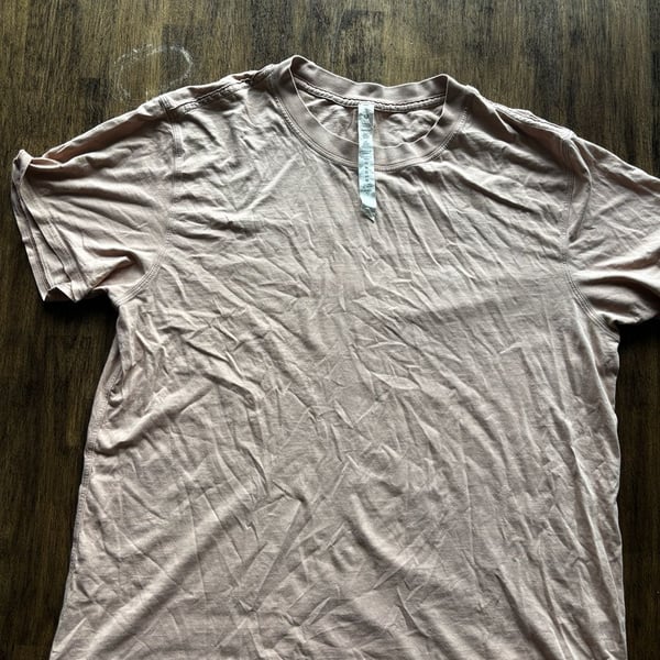 Lululemon Size 6 Pink Short Sleeve Tee with Back Seam and Stains