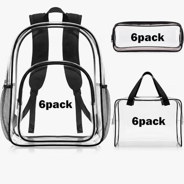 Fomaris Clear Backpack Transparent PVC School Bookbag Black