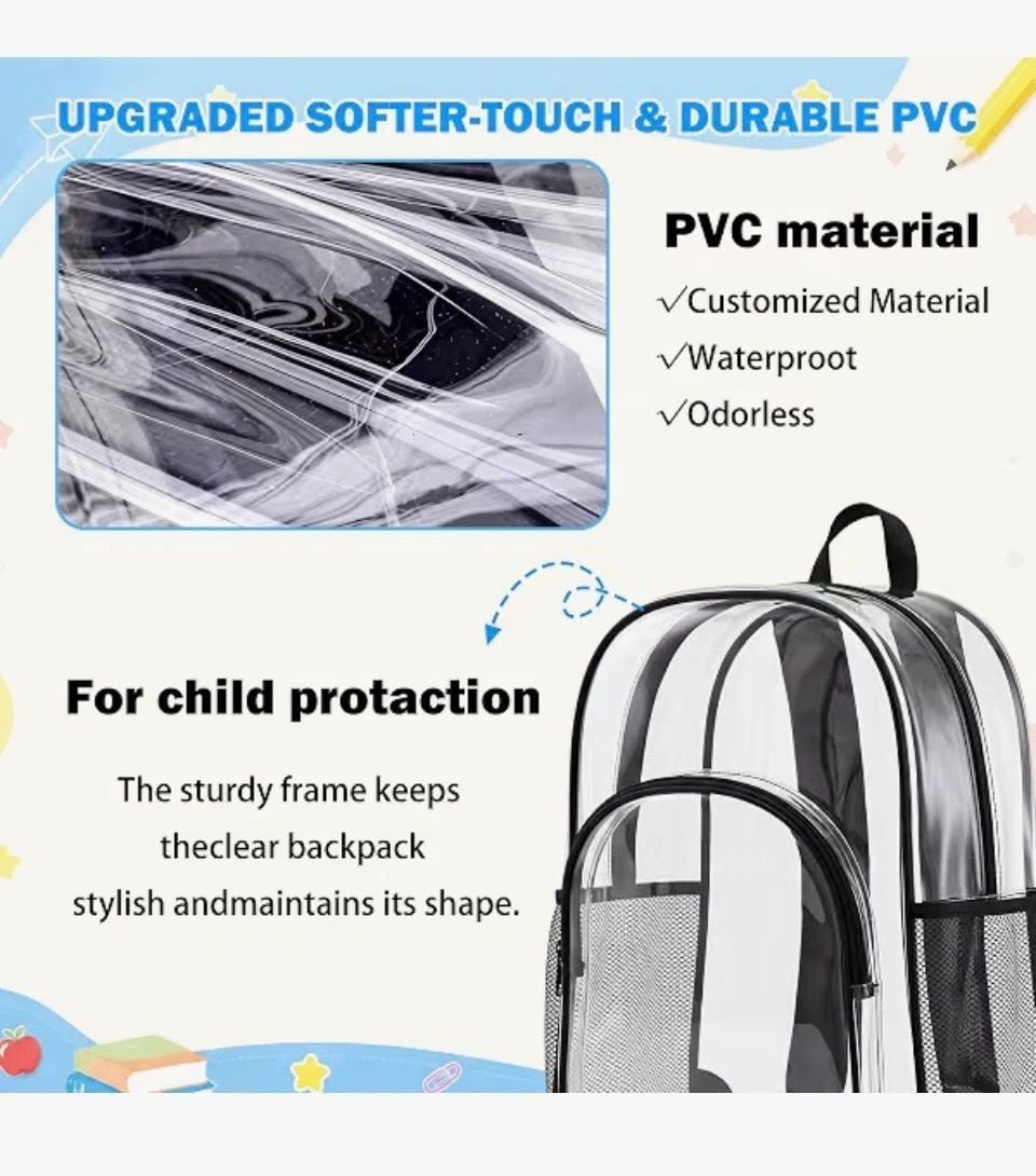 Fomaris Clear Backpack Transparent PVC School Bookbag Black 6