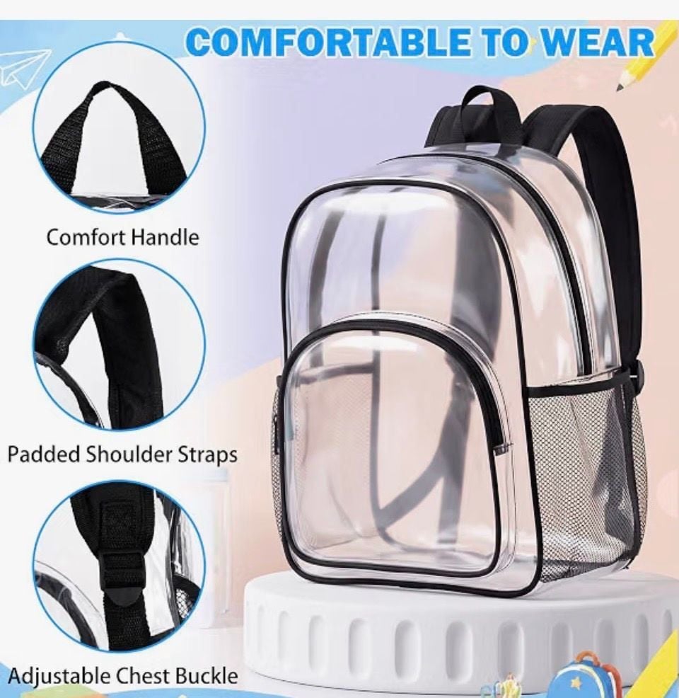 Fomaris Clear Backpack Transparent PVC School Bookbag Black 5