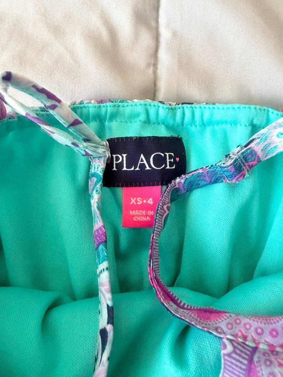 The Children's Place Dress Size XS 4 Turquoise Paisley Asymmetrical Hanky Hem 2