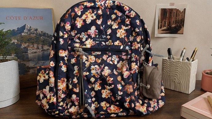 Vera Bradley Floral Quilted Backpack Navy Multi 2