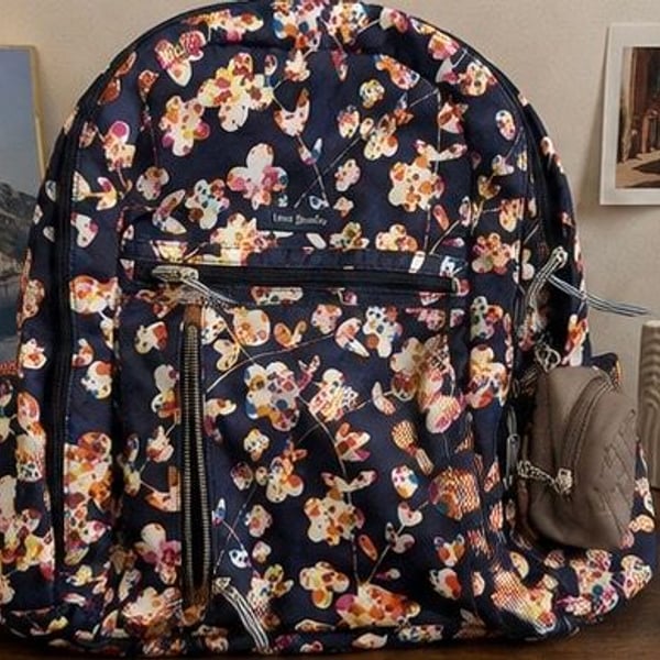 Vera Bradley Floral Quilted Backpack Navy Multi