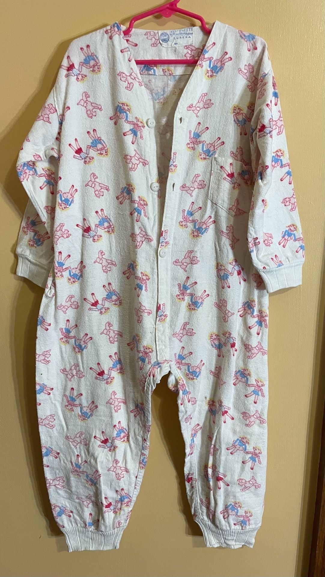 Eureka Flannelette Pajama Jumpsuit Vintage Doll Print Flannel 2