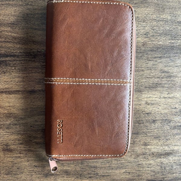 Rosetti Brown Faux Leather Zip Around Wallet Clutch