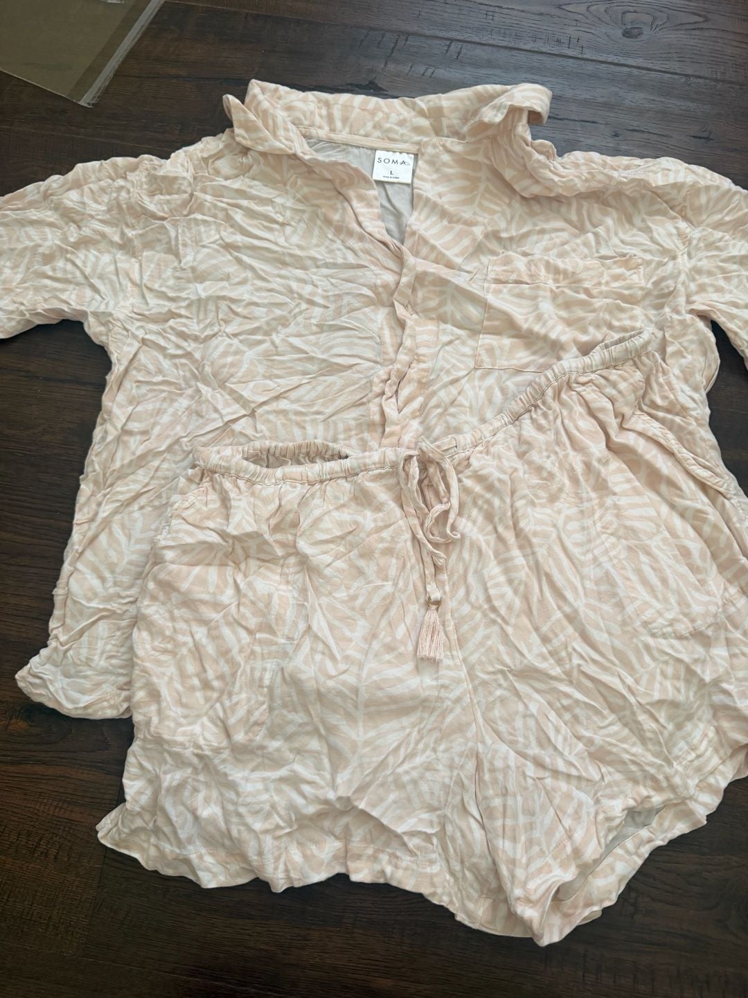 Soma Peach Leaf-Print Pajama Set Size L 1