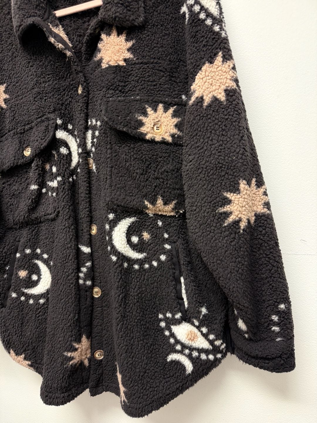 Celestial Borg Fleece Soft Shacket Brown Witchy Moon and Stars Sz XL 6