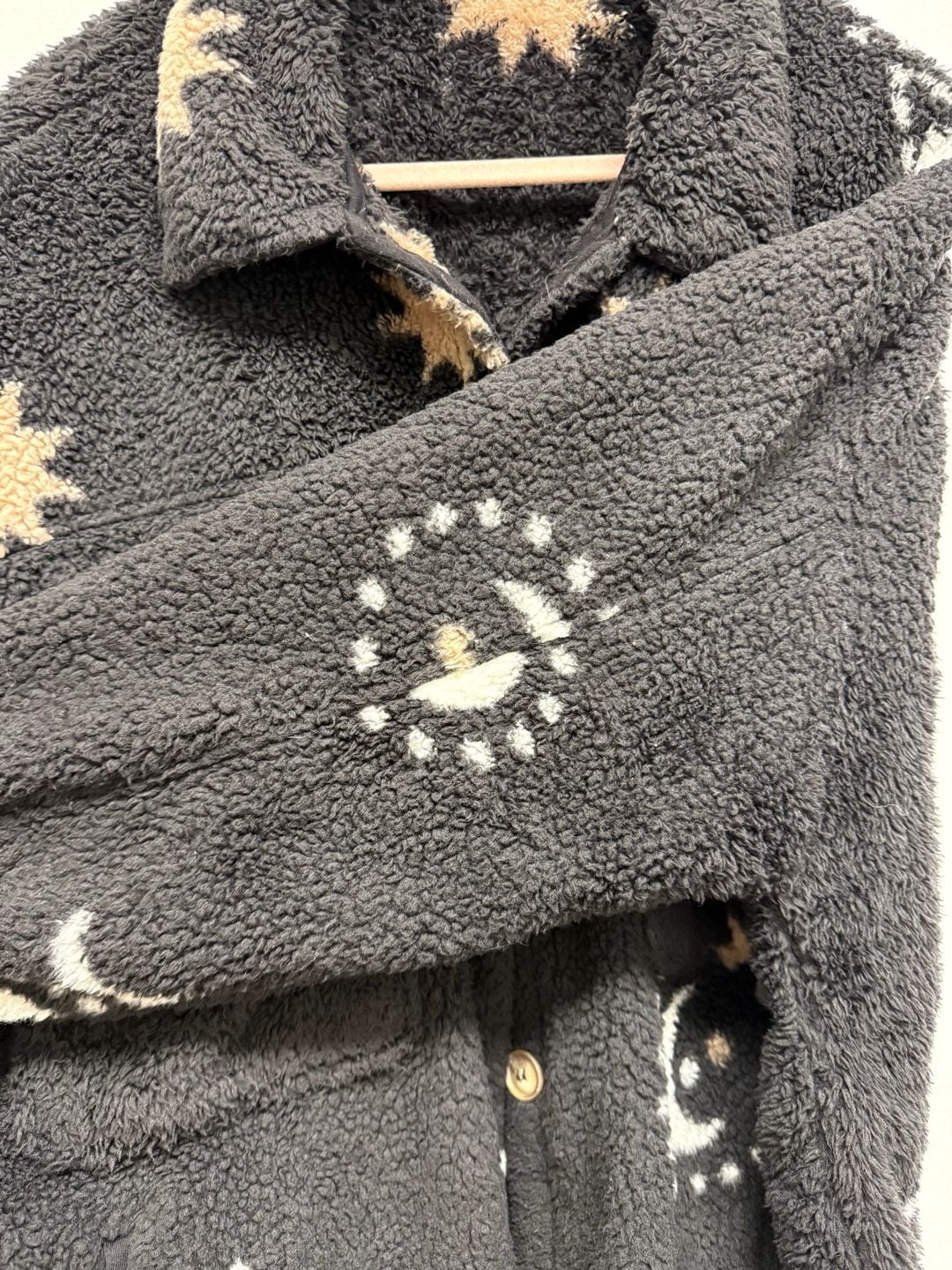 Celestial Borg Fleece Soft Shacket Brown Witchy Moon and Stars Sz XL 9