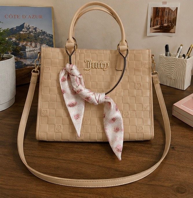 Juicy Couture Beige Quilted Crossbody Bag with Scarf 2