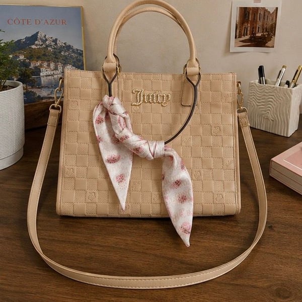 Juicy Couture Beige Quilted Crossbody Bag with Scarf
