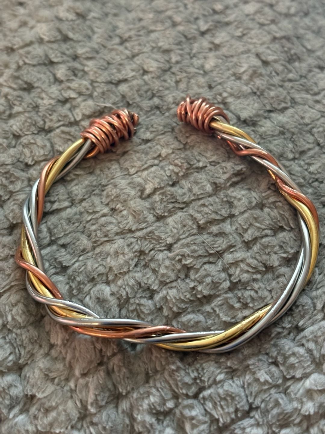 Handmade Tri-Color Wire Twisted Cuff Bracelet Copper Brass Silver 2