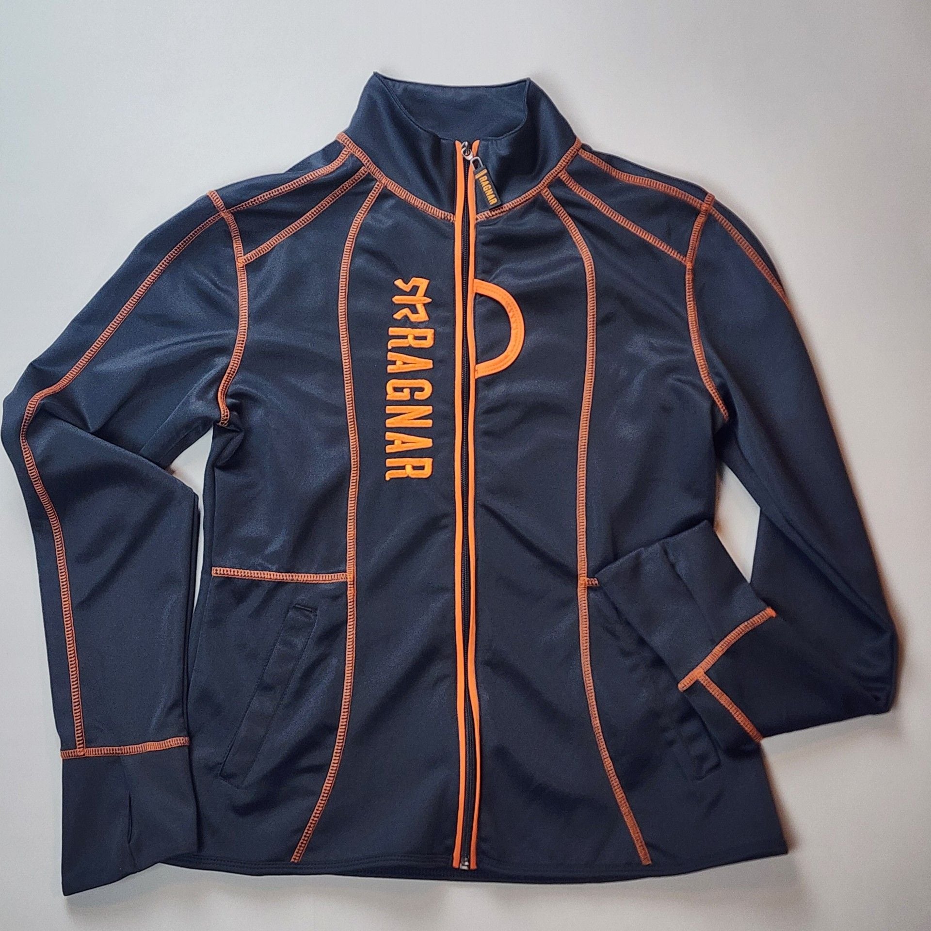 Ragnar Full Zip Jacket Medium Black Orange Contrast Stitching Athletic 2
