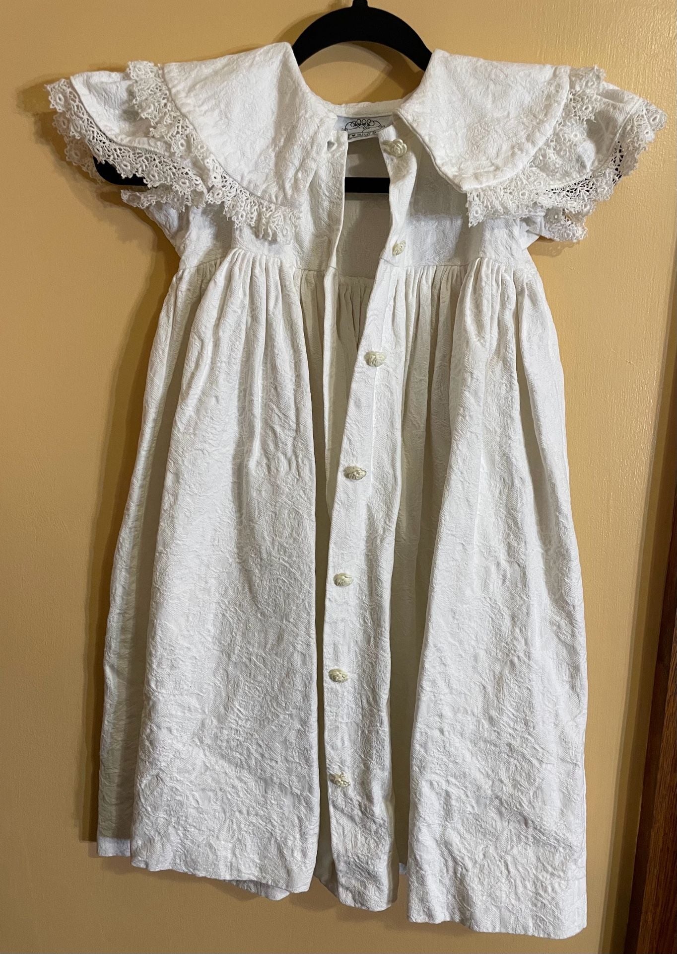 Three Blind Mice Vintage White Textured Dress Lace Collar Cotton 2