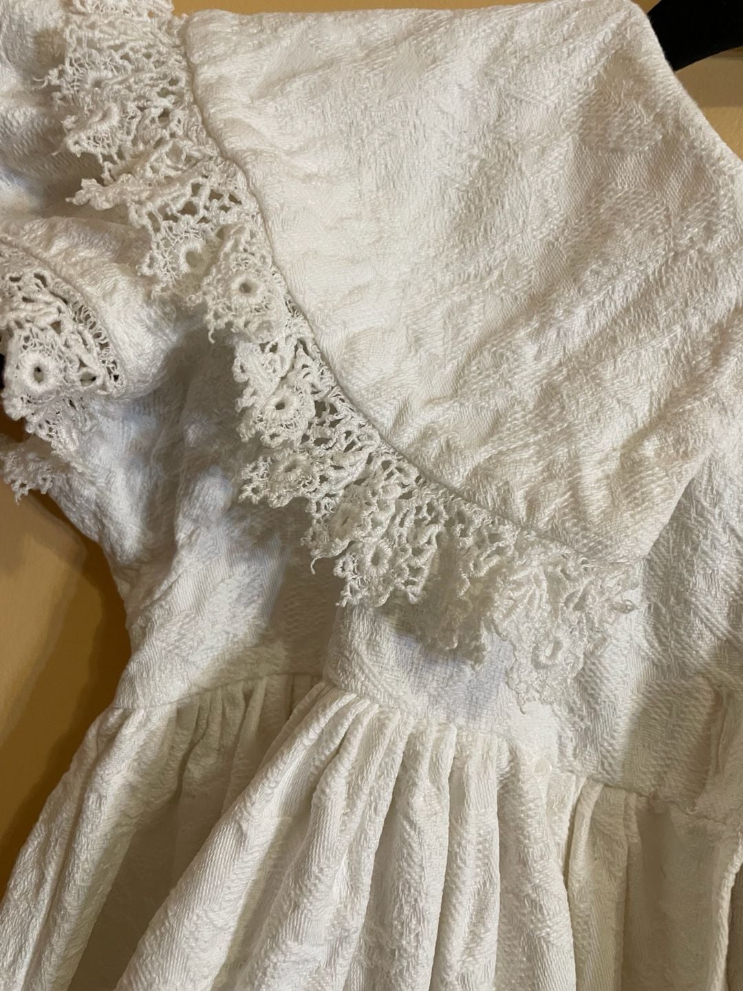Three Blind Mice Vintage White Textured Dress Lace Collar Cotton 4