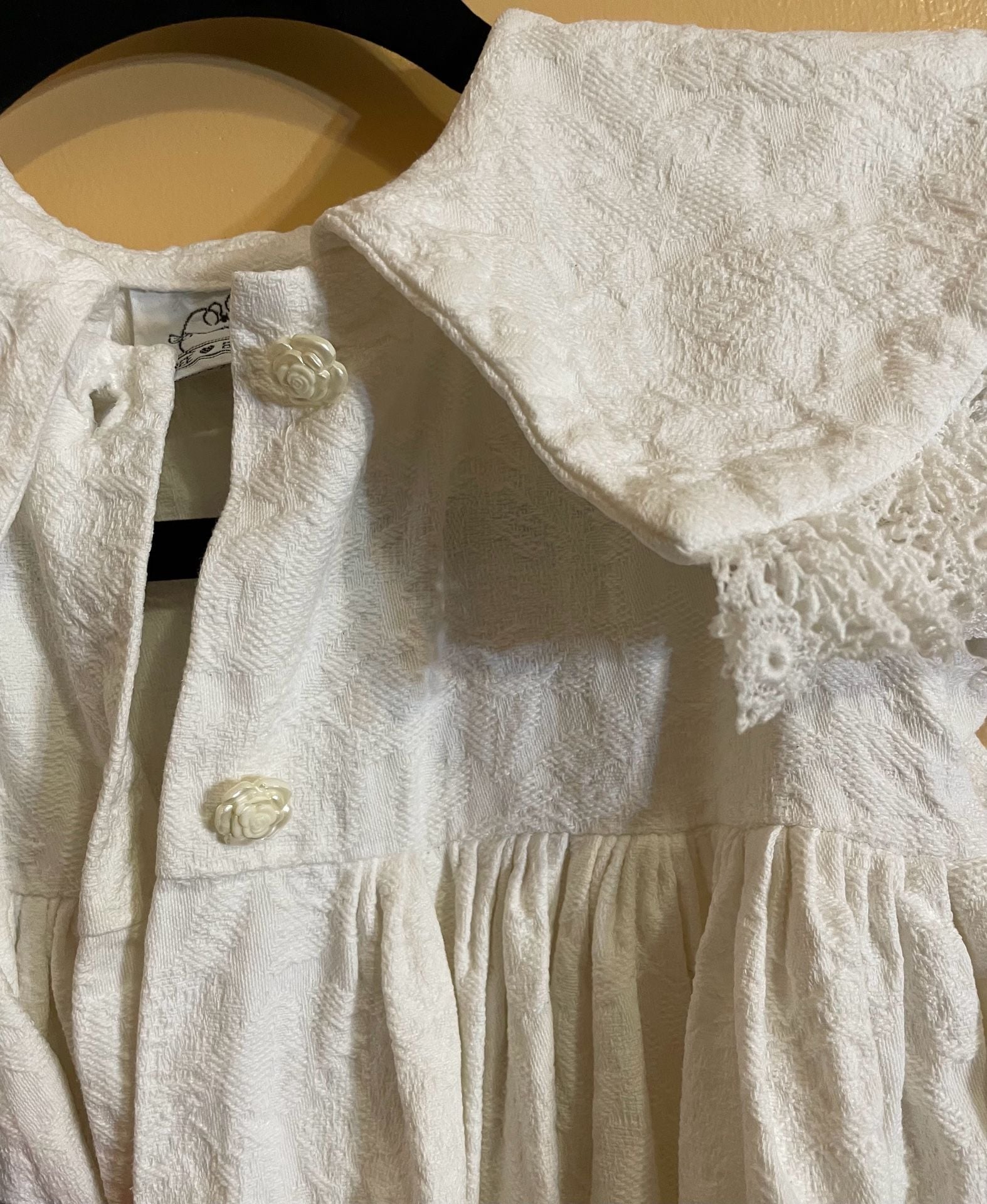 Three Blind Mice Vintage White Textured Dress Lace Collar Cotton 5