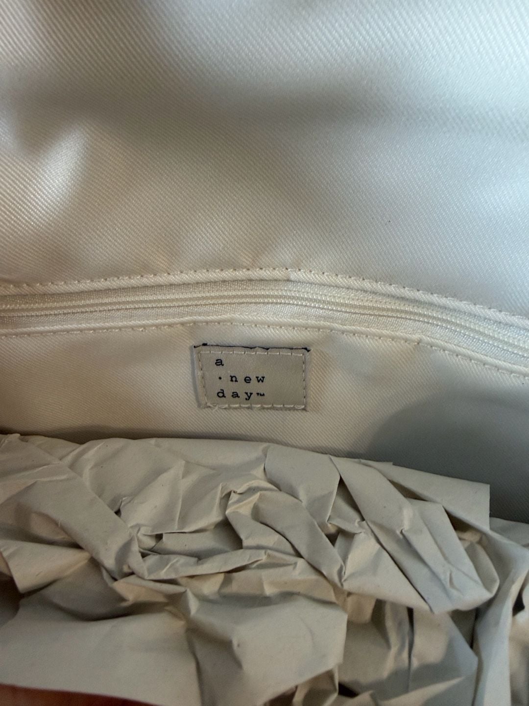 A New Day Woven Clutch Bag Cream White Gold Metal Embellishment 9