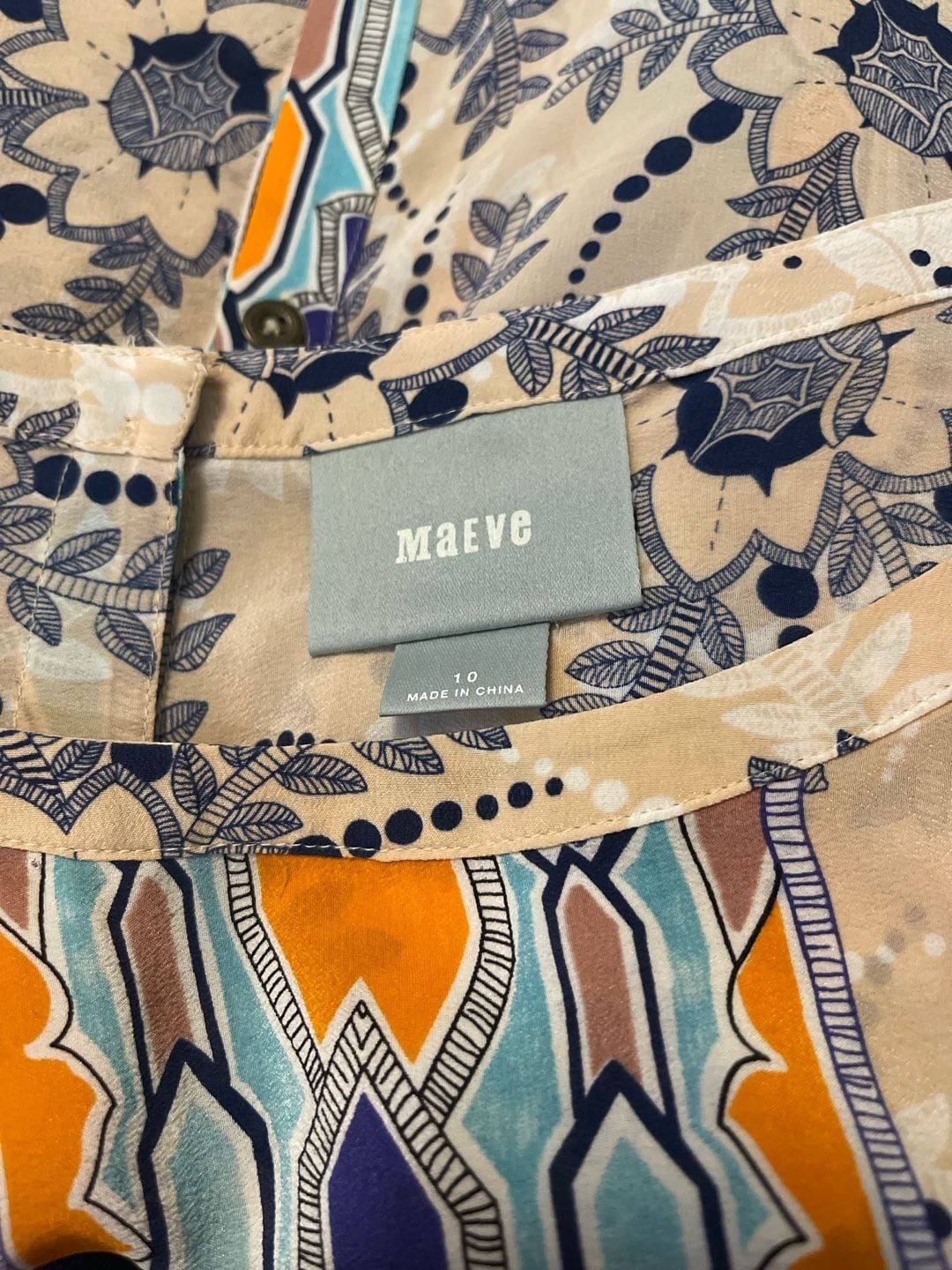 Maeve Anthropologie Silk Sydney Blouse Multi Print 3/4 Sleeve Top 5