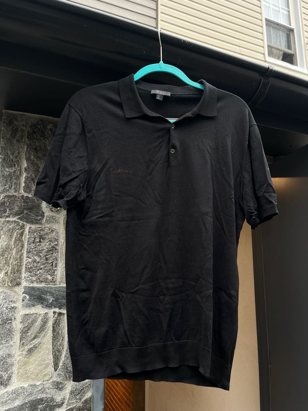 COS Cotton Silk Knit Polo Shirt Size M Black 2