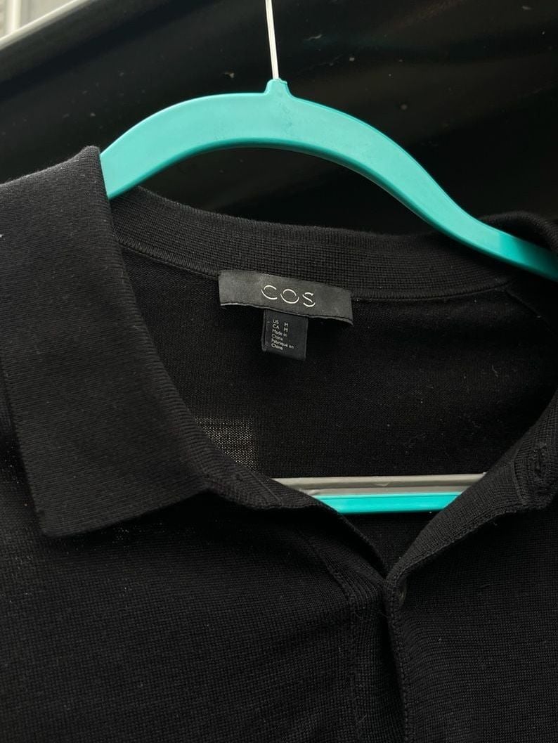 COS Cotton Silk Knit Polo Shirt Size M Black 3