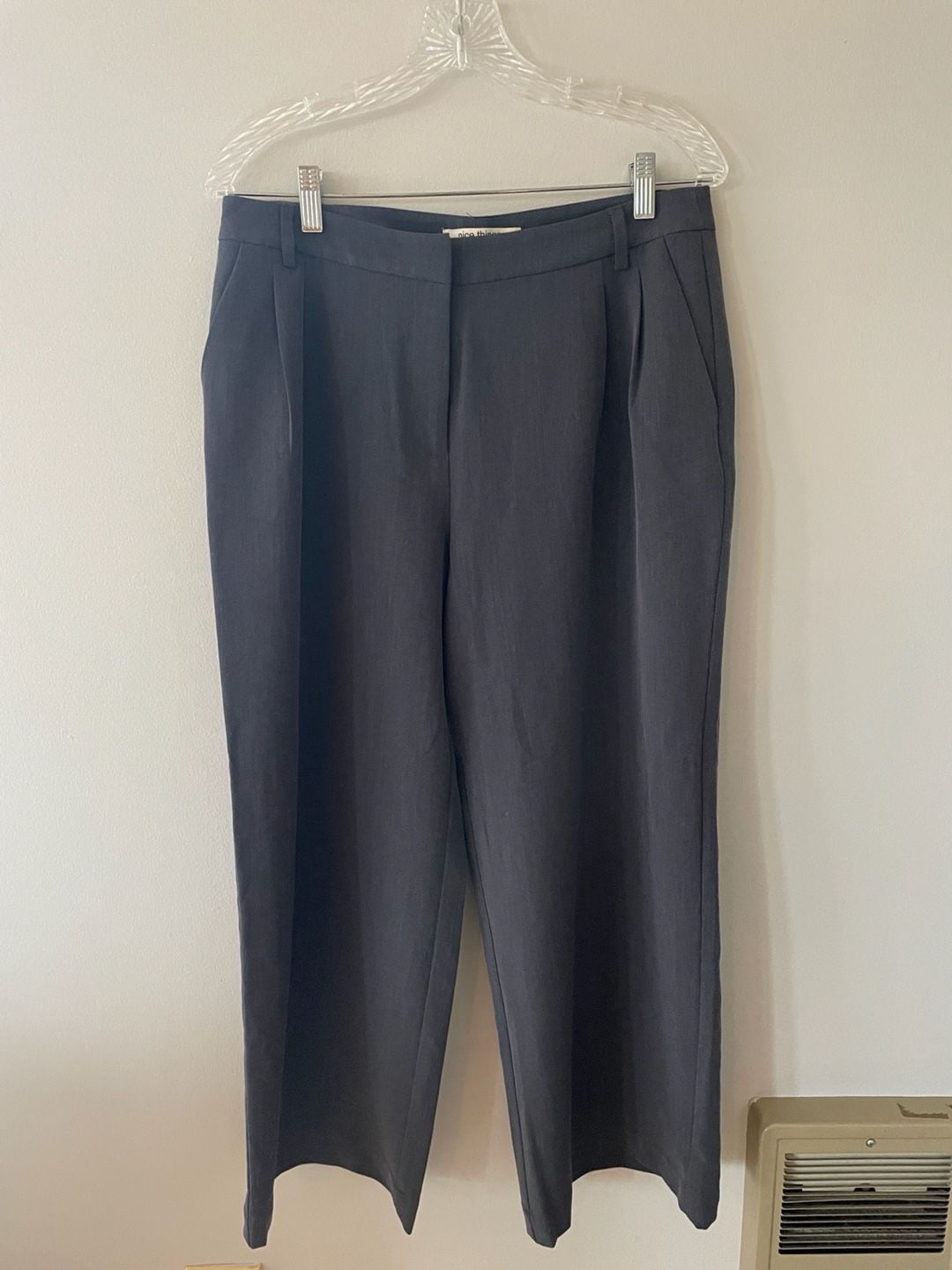 Nice Things High Rise Wide Leg Pants Gray Crepe Trousers, Size 40 10
