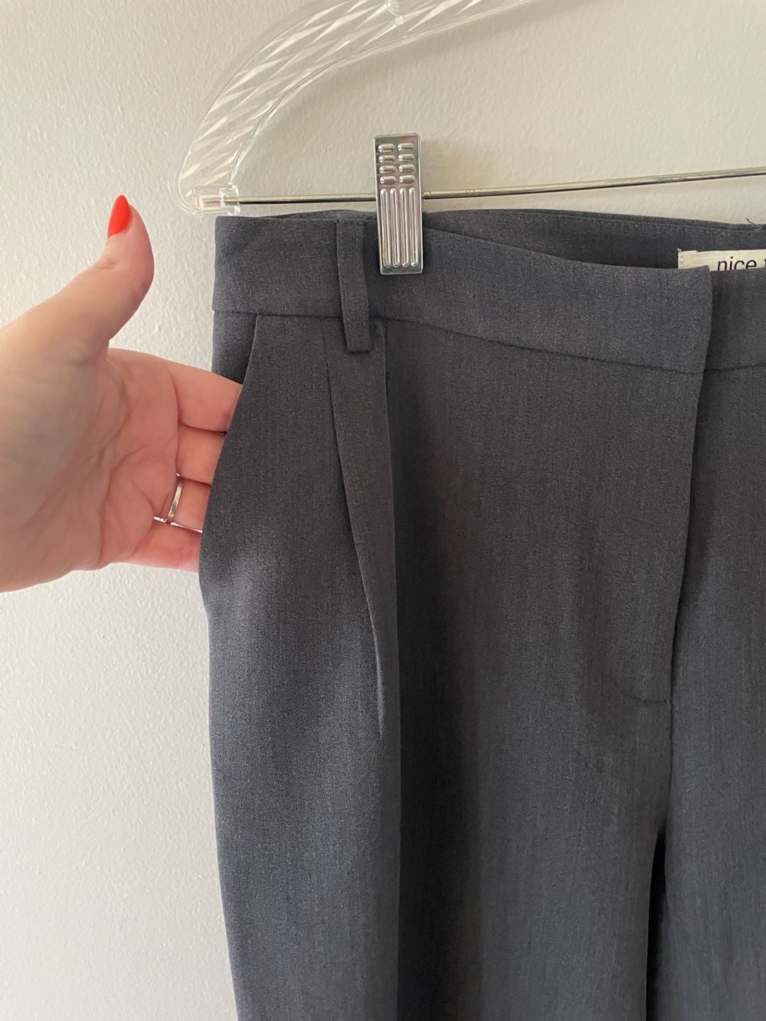 Nice Things High Rise Wide Leg Pants Gray Crepe Trousers, Size 40 5