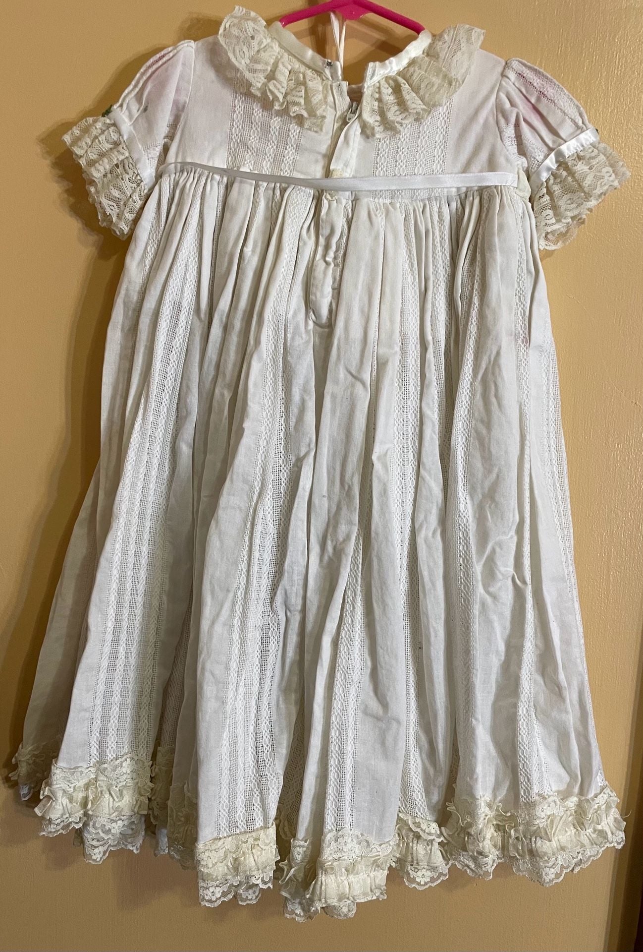 Vintage White Lace Christening Gown with Bonnet and Embroidered Rose Detail 4