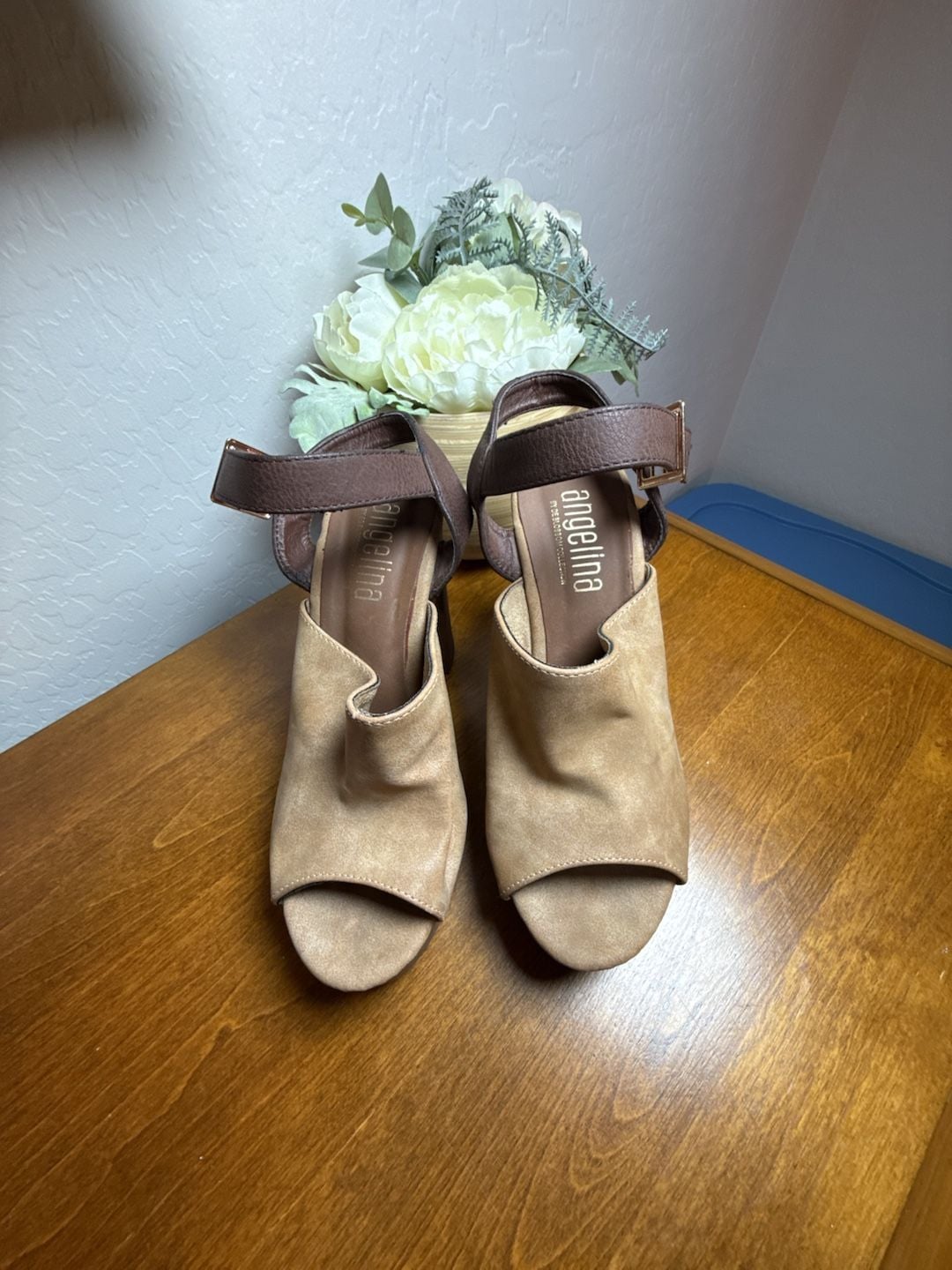 Angelina Platform Heels Size 6.5 Brown Tan Suede Slingback Sandals 3