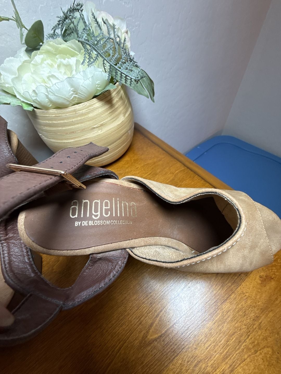 Angelina Platform Heels Size 6.5 Brown Tan Suede Slingback Sandals 4