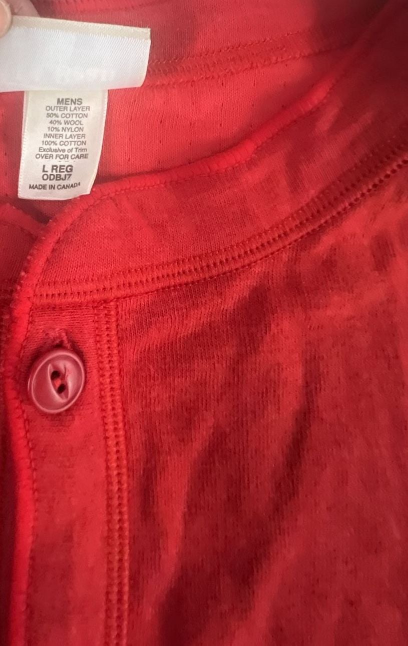 L.L. Bean Red Long Sleeve Henley long underwear Size L Reg OD8J7 5