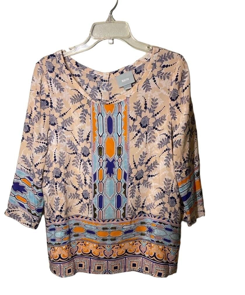 Maeve Anthropologie Silk Sydney Blouse Multi Print 3/4 Sleeve Top 2