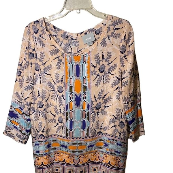 Maeve Anthropologie Silk Sydney Blouse Multi Print 3/4 Sleeve Top