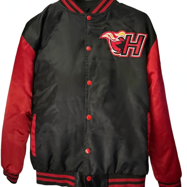 Crimson Heat All-Stars Satin Varsity Jacket Black Red