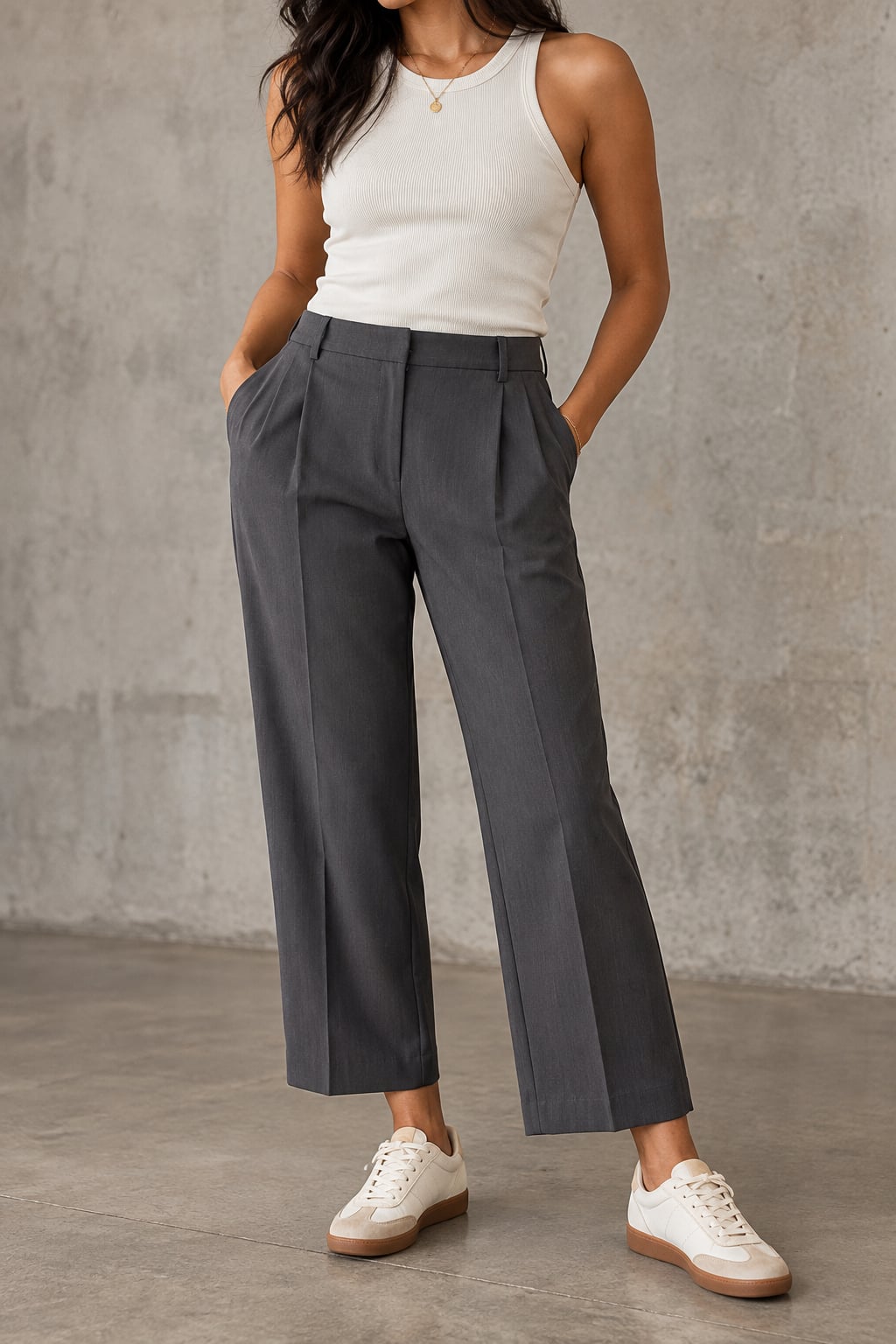 Nice Things High Rise Wide Leg Pants Gray Crepe Trousers, Size 40 2