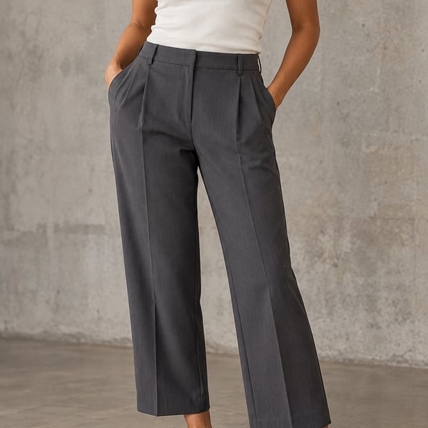 Nice Things High Rise Wide Leg Pants Gray Crepe Trousers, Size 40