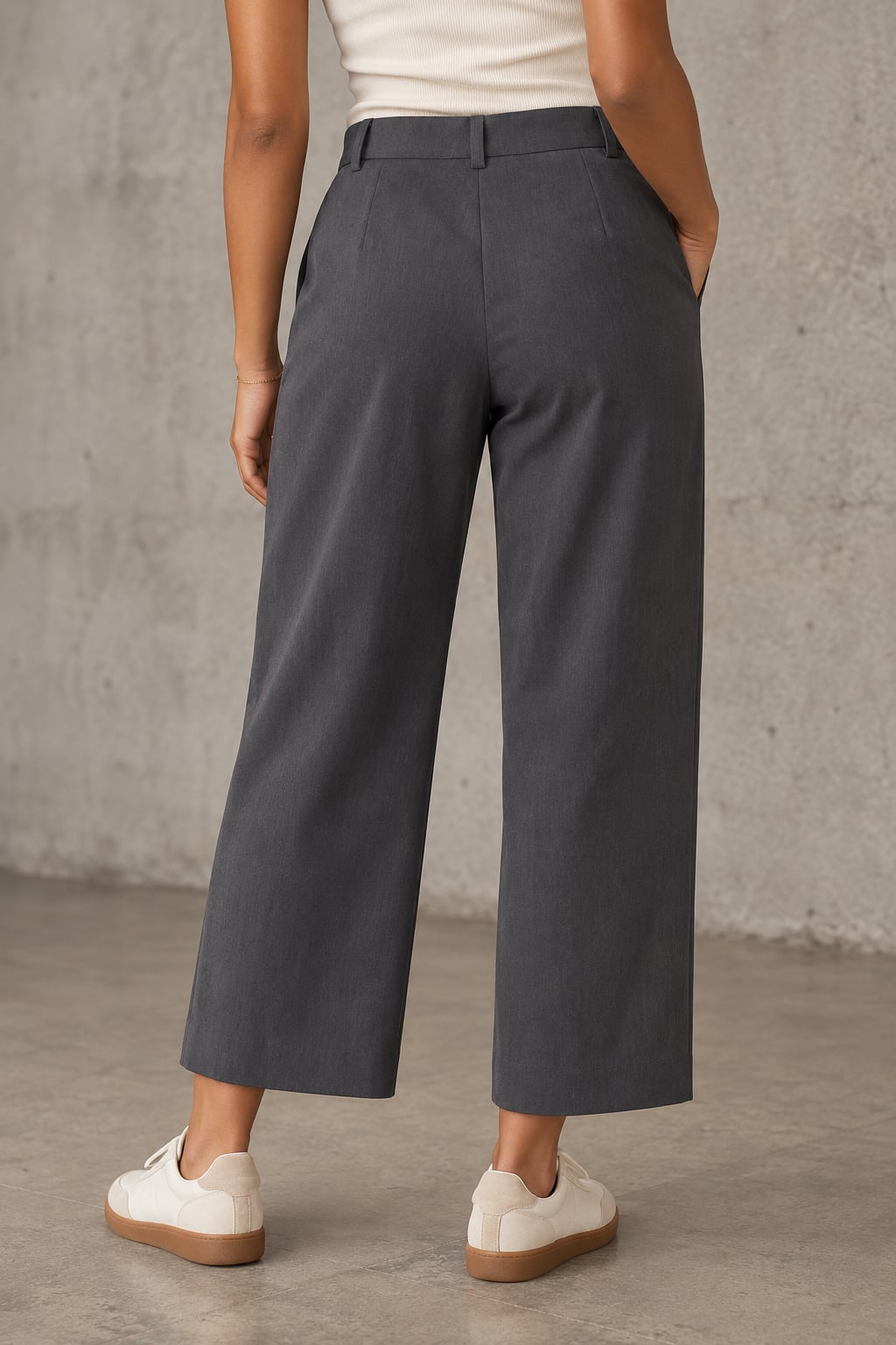 Nice Things High Rise Wide Leg Pants Gray Crepe Trousers, Size 40 3