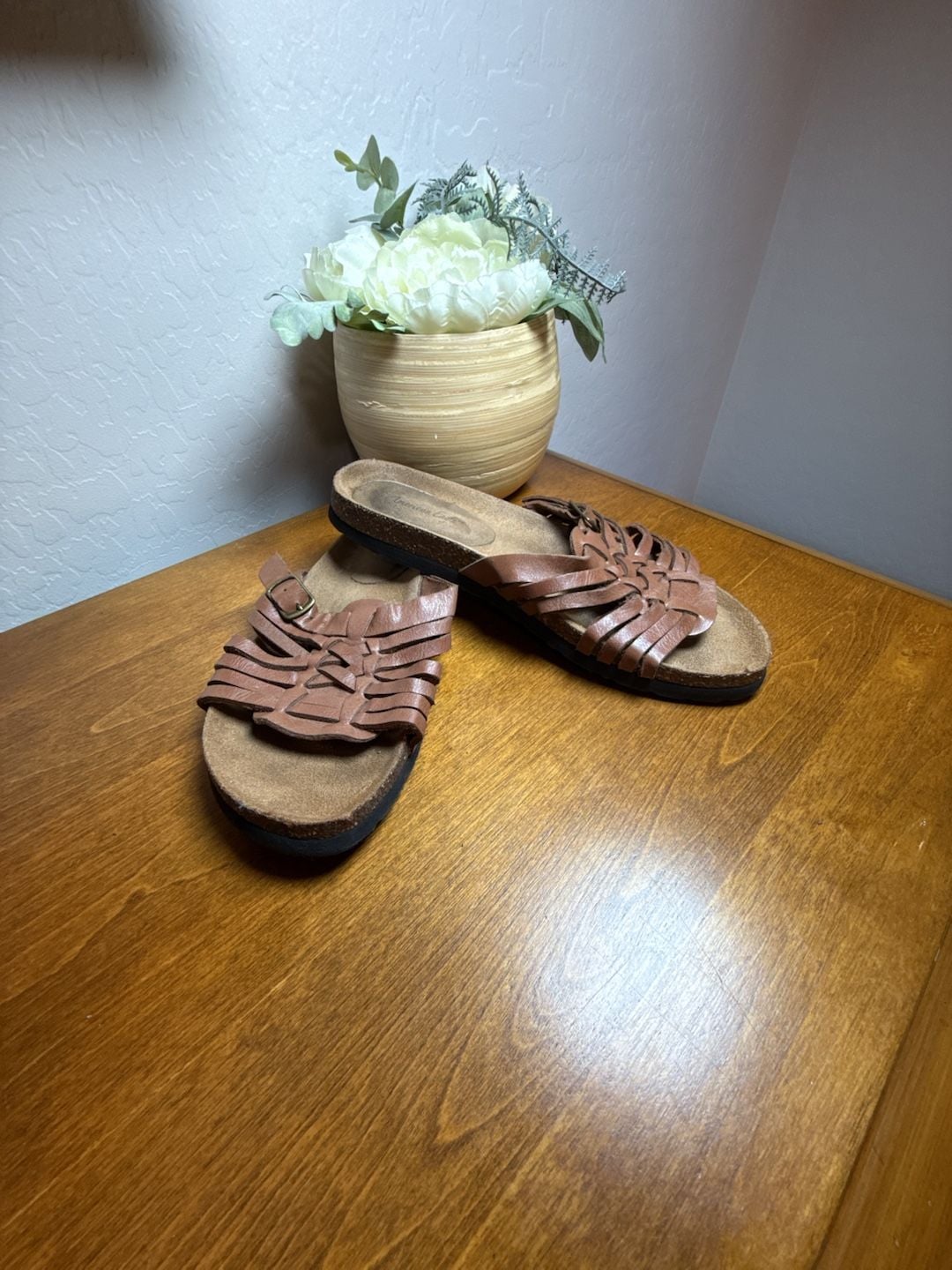 American Eagle Leather Slide Sandals Brown Size 8 2