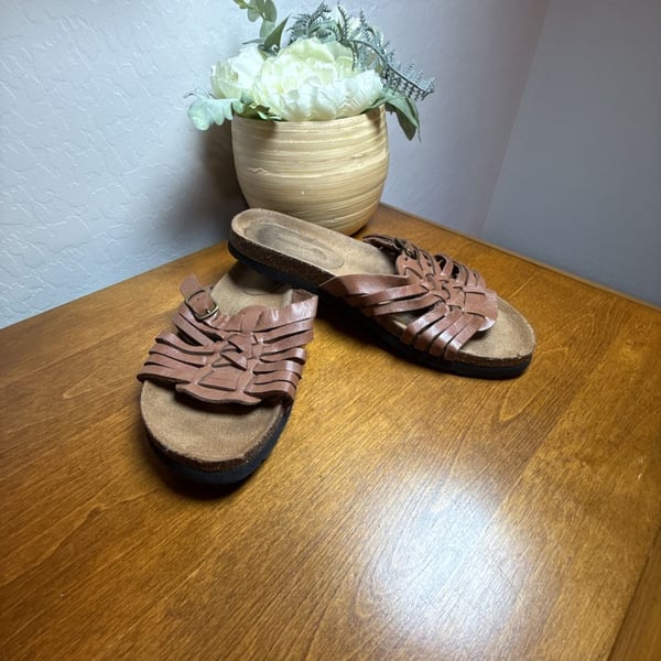 American Eagle Leather Slide Sandals Brown Size 8