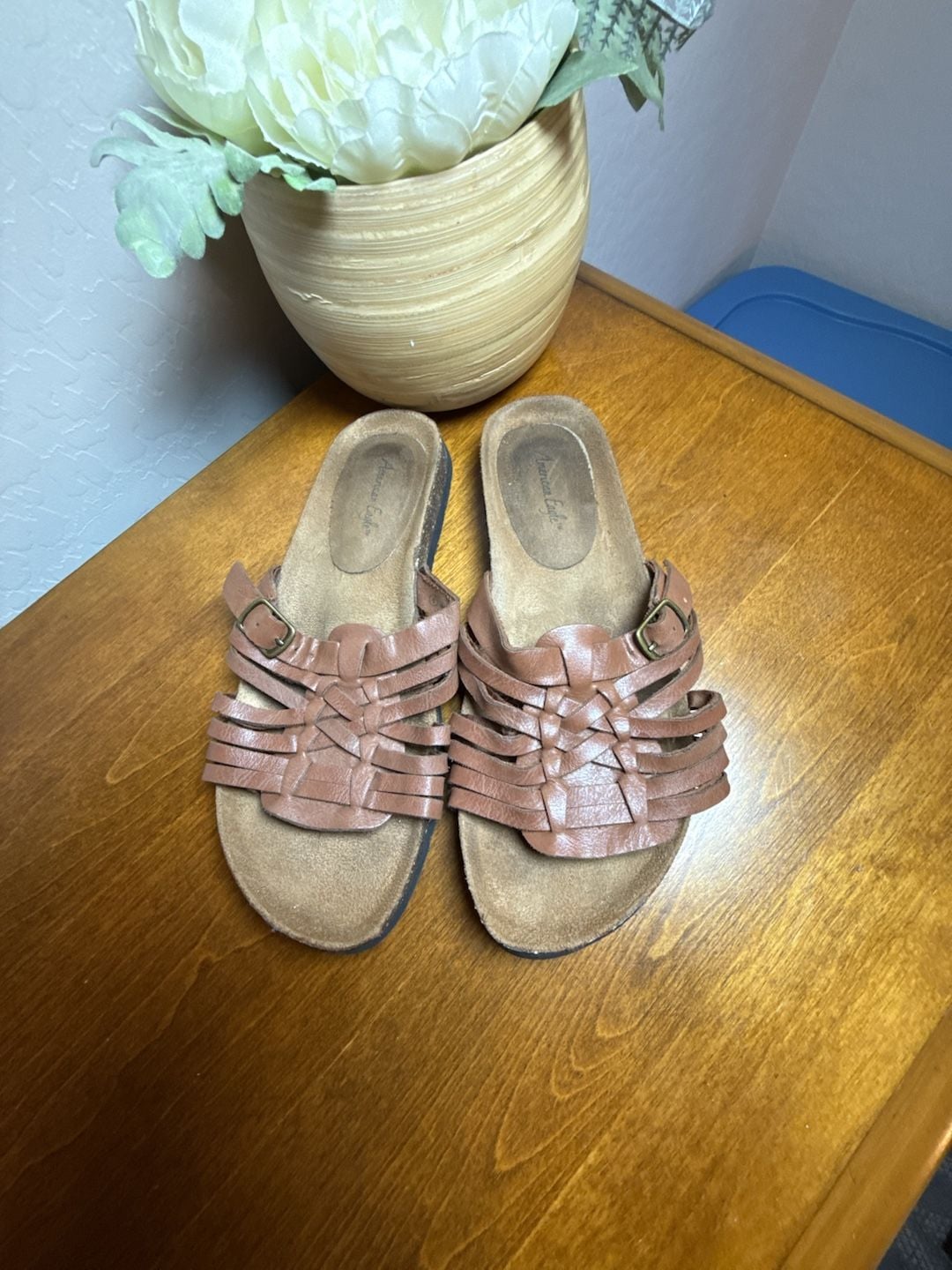 American Eagle Leather Slide Sandals Brown Size 8 3