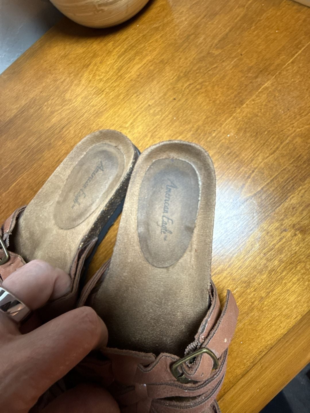 American Eagle Leather Slide Sandals Brown Size 8 4