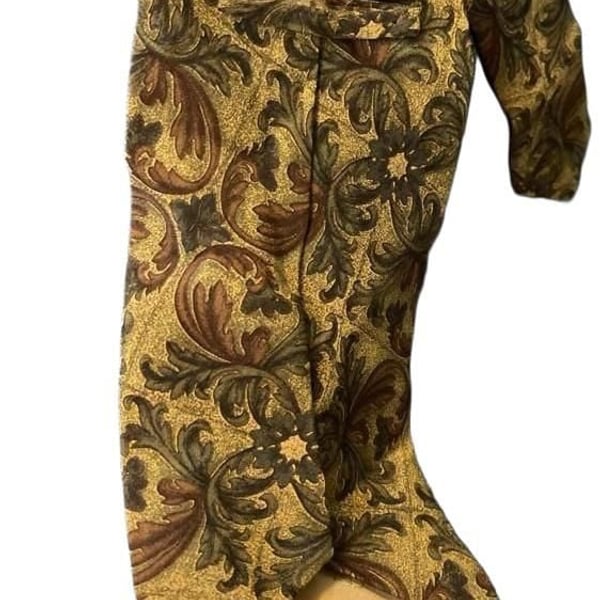 Valentino Cravatte Silk Tie Gold Brown Baroque Scroll Print Necktie Italy