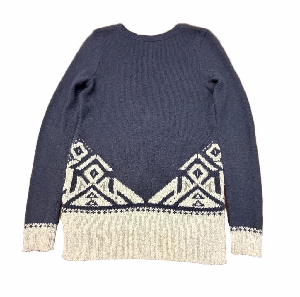 Hollister Womens S Navy Blue Aztec V Neck Knit Sweater Y2K Boho 4